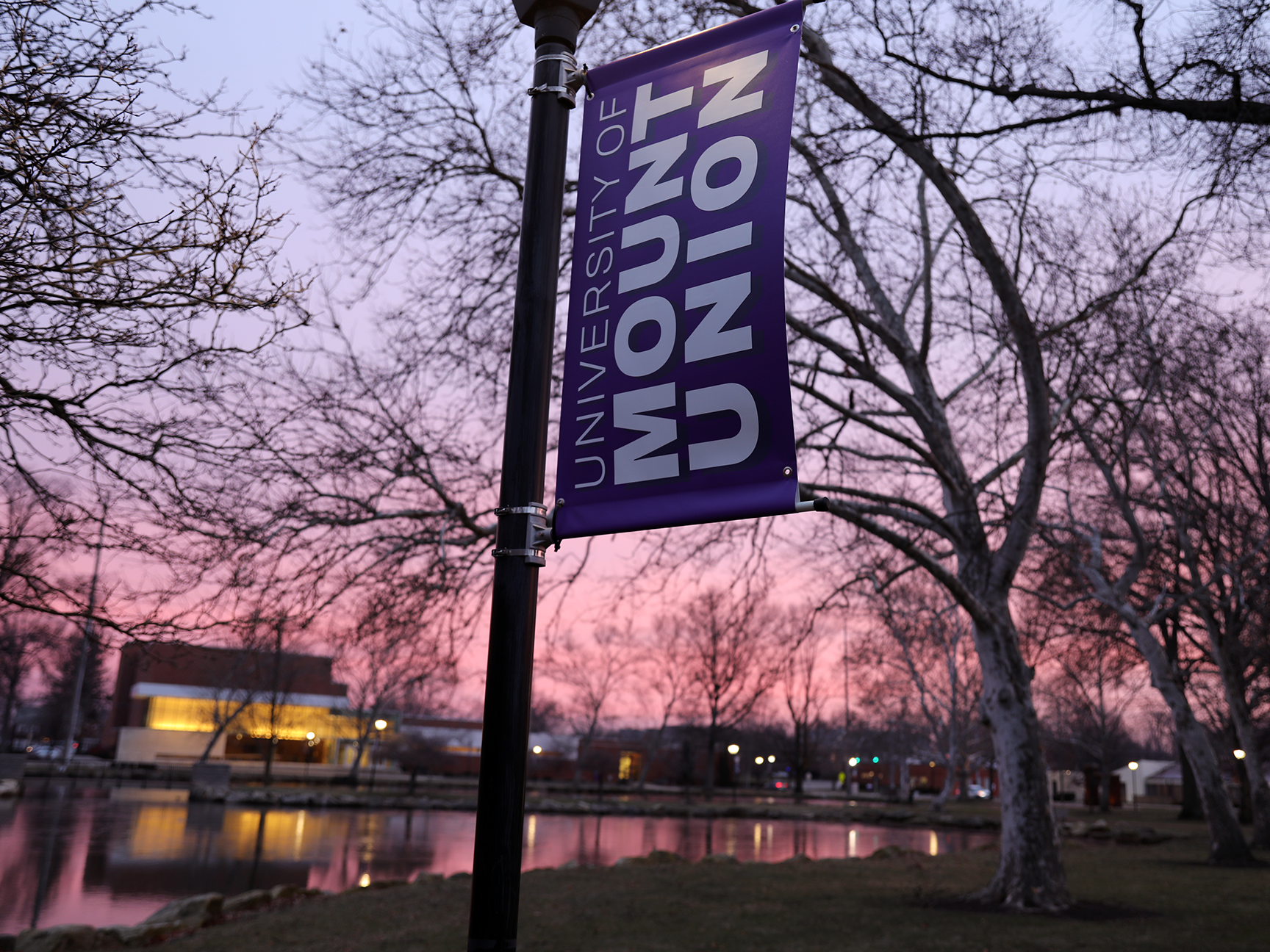 A banner hanging on campus