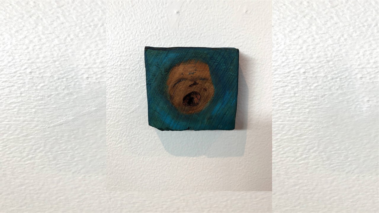 Joan Staufer, Beginning, oil on wood, 3”x3”, 2015. Price on Request