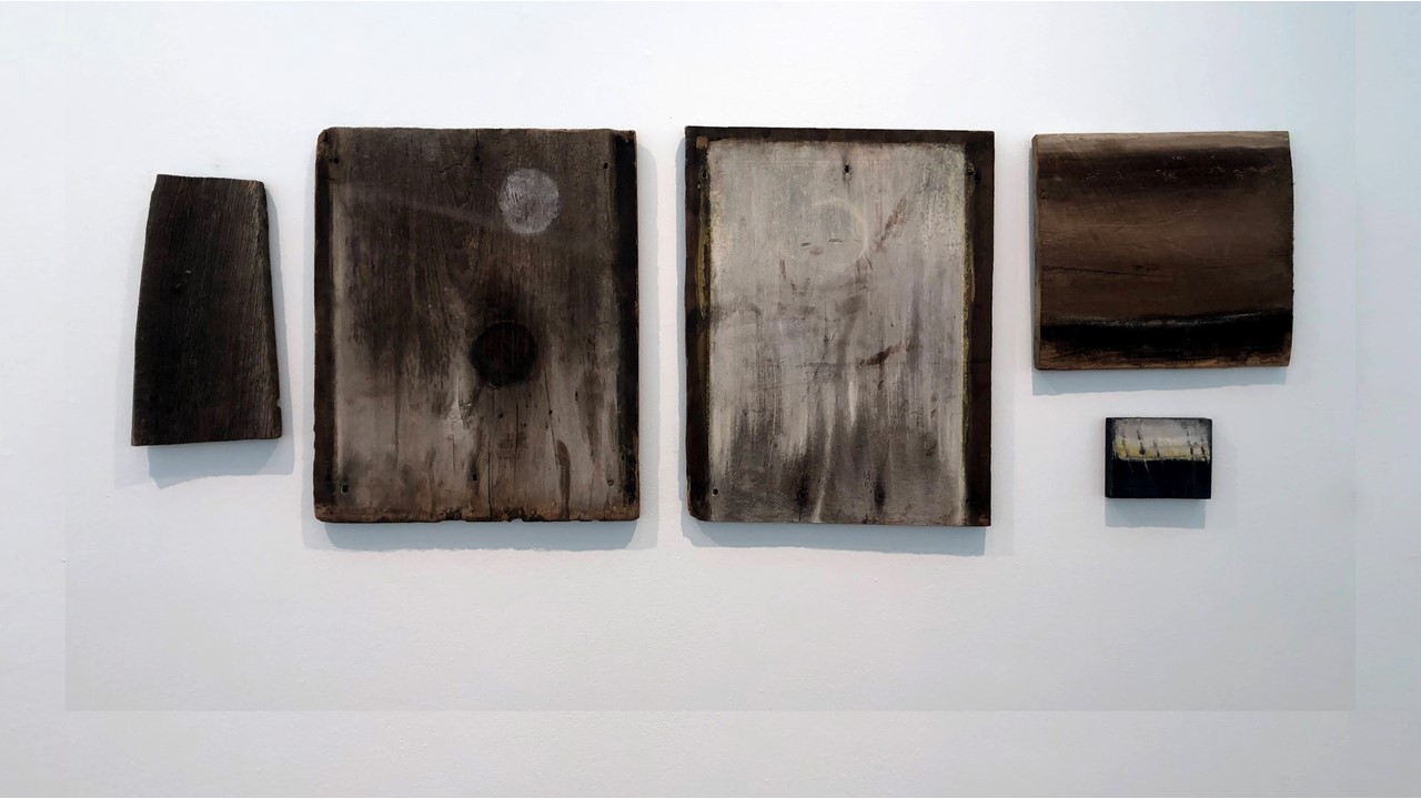 Joan Staufer, Continuum (II), mixed media on wood, 30”x47”, 2020. Price on Request
