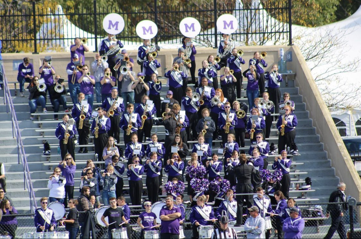 The Purple Raider Marching Band performing in fall 2019