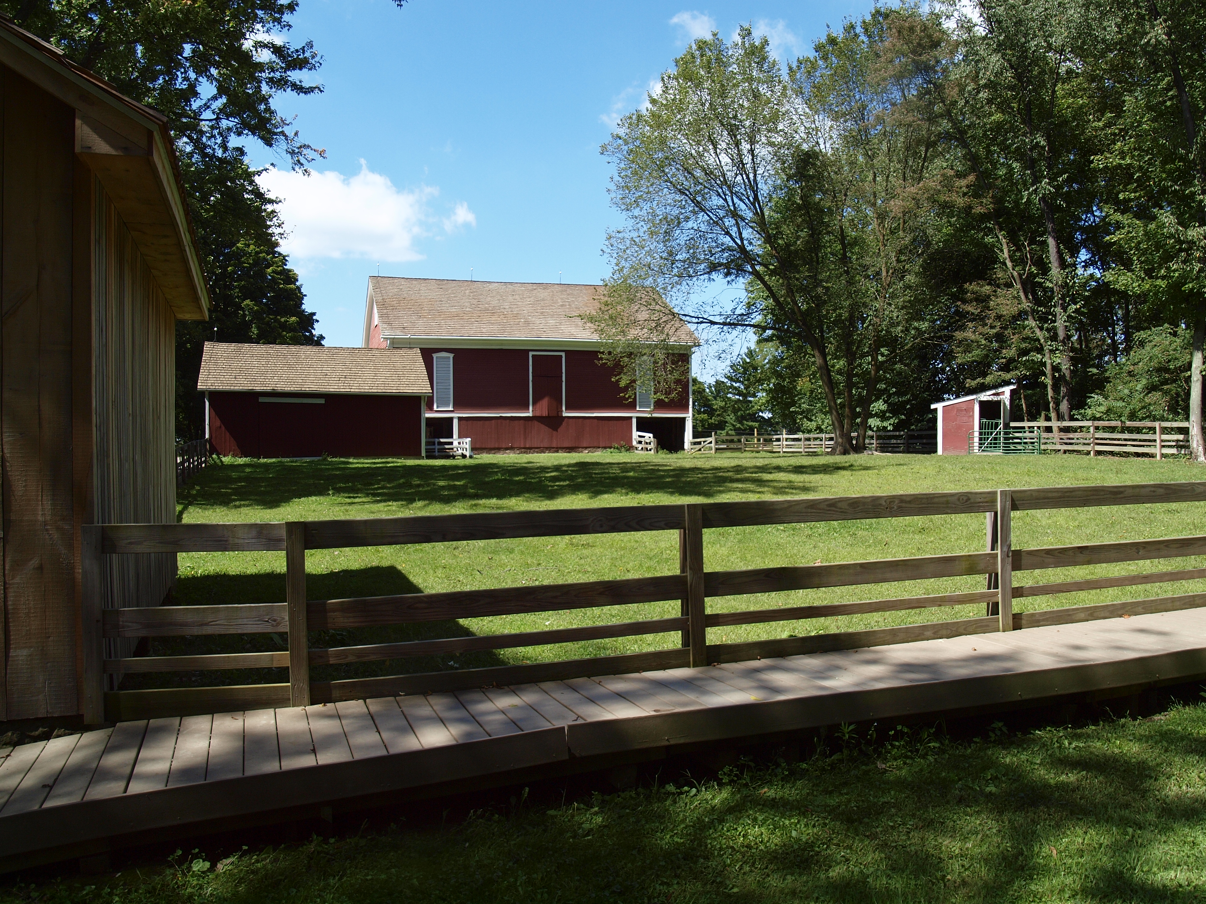 A big red barn sits on the Nature Center property